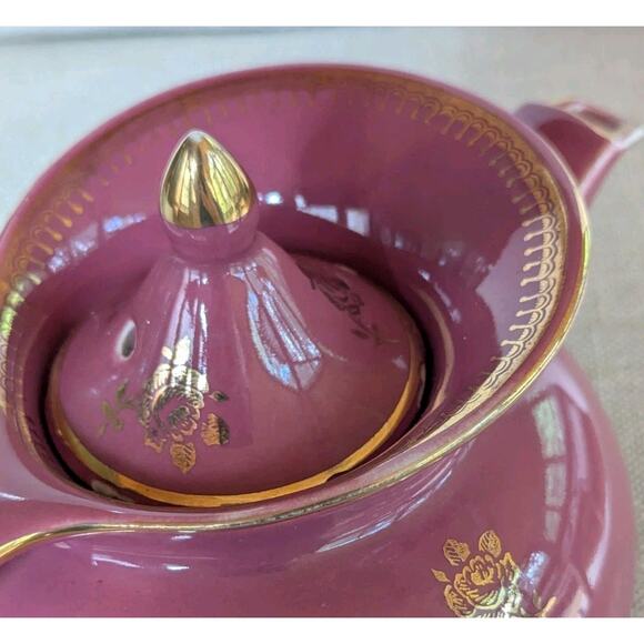 Vintage Hall China 0694 6 cup Teapot Mauve Rose Pink With Gold Trim/Flowers - Picture 7 of 16